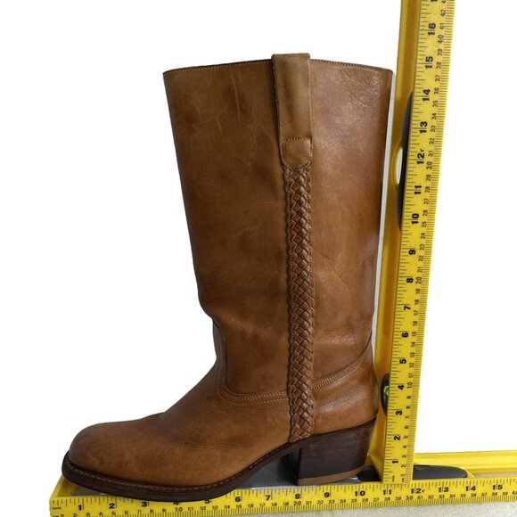 Vintage Carmel Brown Tall Leather Campus Boots Women's 8.5 D - Picture 11 of 14